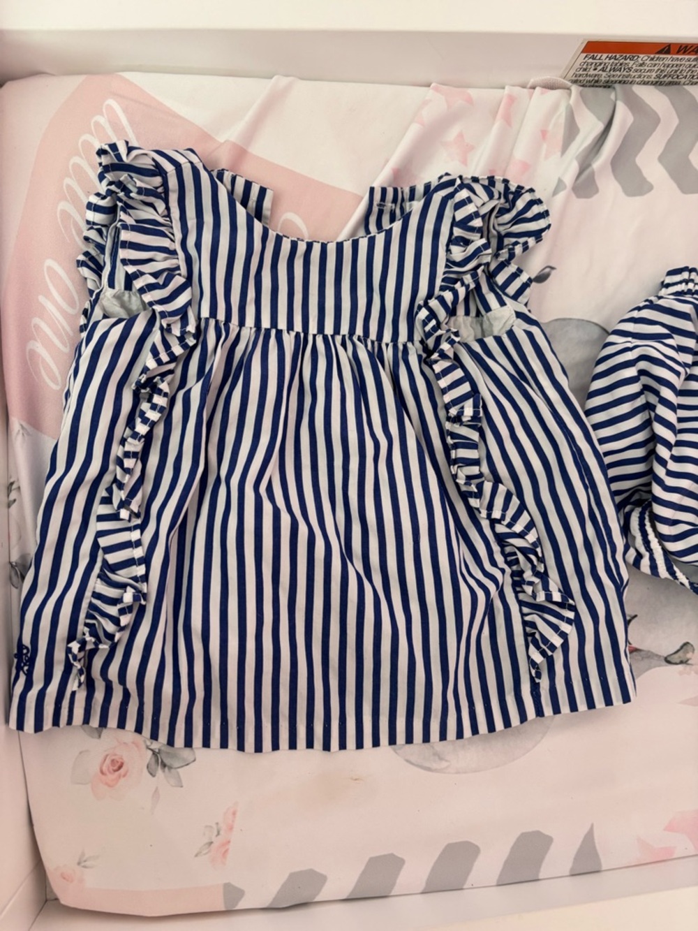 Ralph Lauren Navy & White Striped Ruffle Matching Set